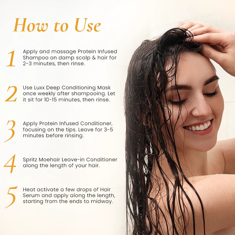 Pack of Protein Infused Shampoo & Conditioner with Deep Conditioning Mask, Leave-In Conditioner & Serum