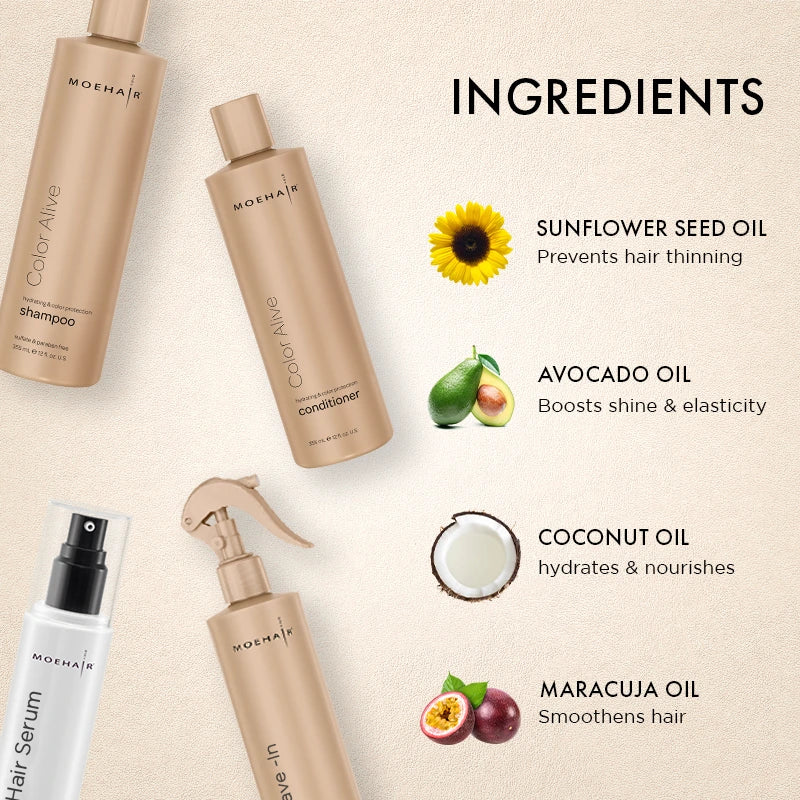 Ingredients - Pack of color safe shampoo and conditioner with hair serum and leave in conditioner