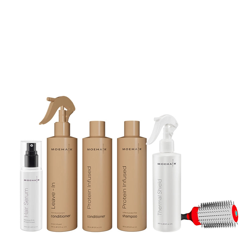 Everyday Haircare Routine Kit - Hair Serum, Leave-in Conditioner, Protein Shampoo & Conditioner, Thermal Shield and Hair Brush