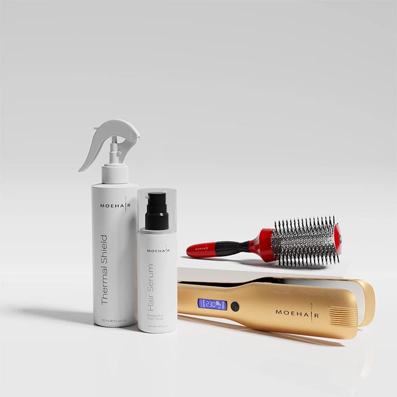 Hair Straightener, Thermal Shield, Hair Serum & Hair Brush Set