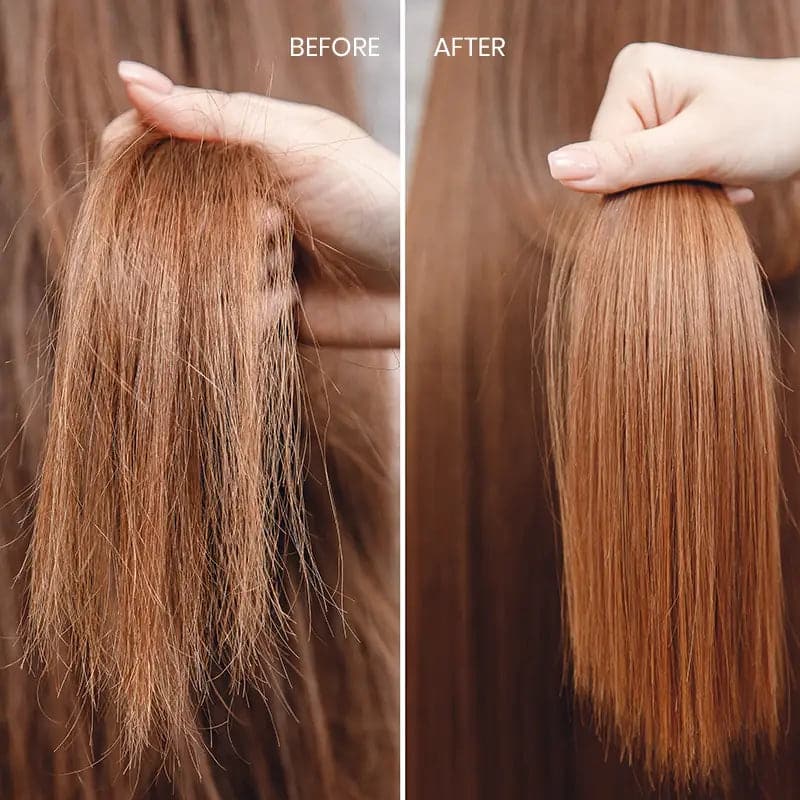 Before and after image of Moehair Hair mask