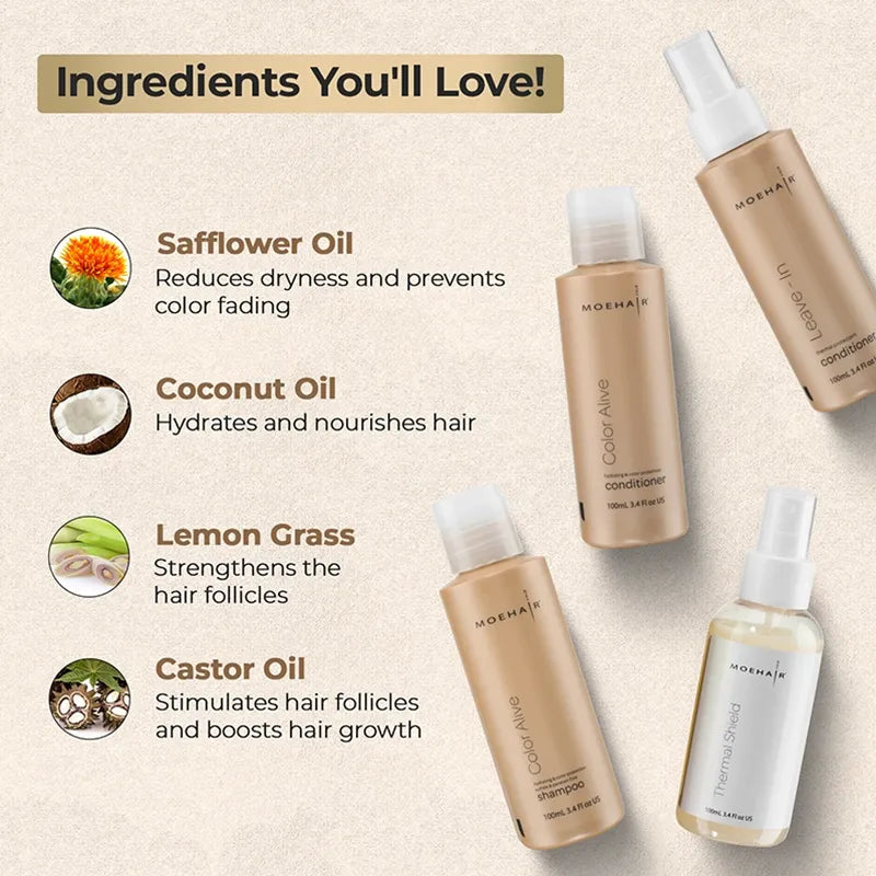 Ingredients - Travel Kit - Mini Color Alive Shampoo & Conditioner, Thermal Shield, and Leave-in Conditioner