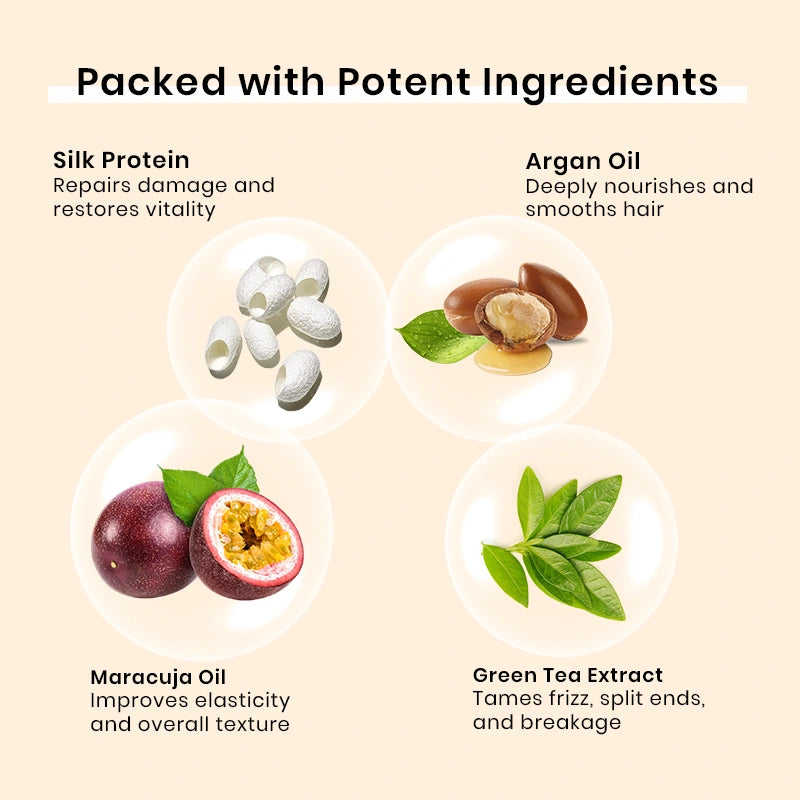 Set of Clarifying Shampoo, Serum, conditioner, hair repair system, thermal shield, straightener with hair brush - Ingredients