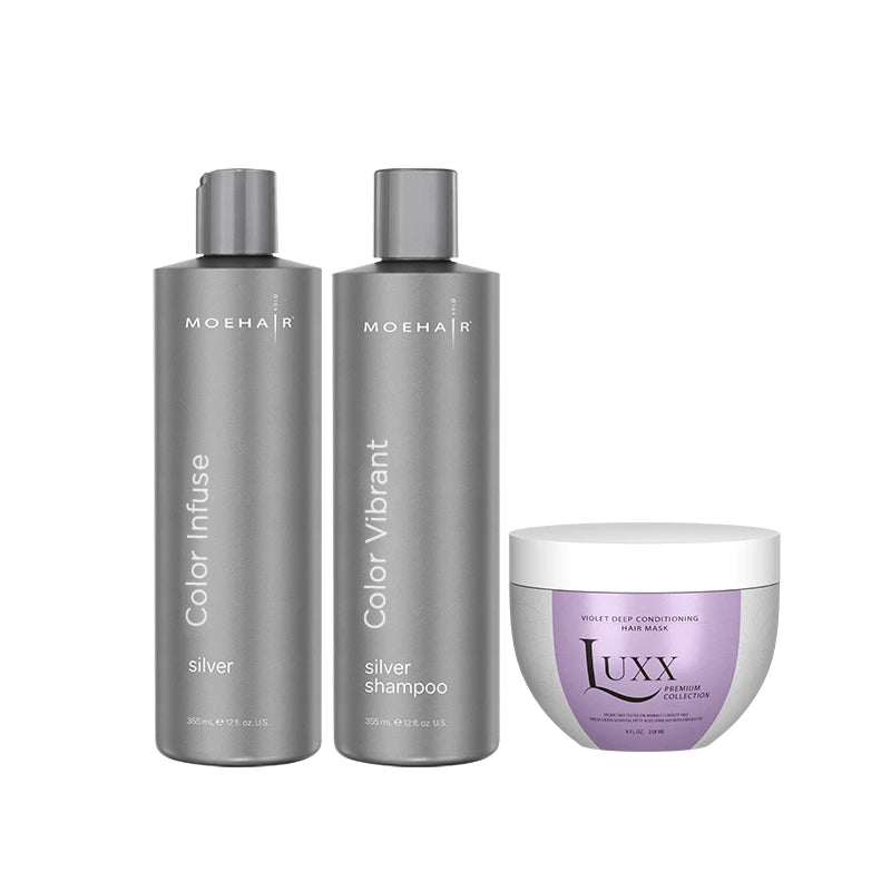 Pack of Color Infuse Silver and Color Vibrant Silver Shampoo with Luxx Violet Deep Conditioning Mask
