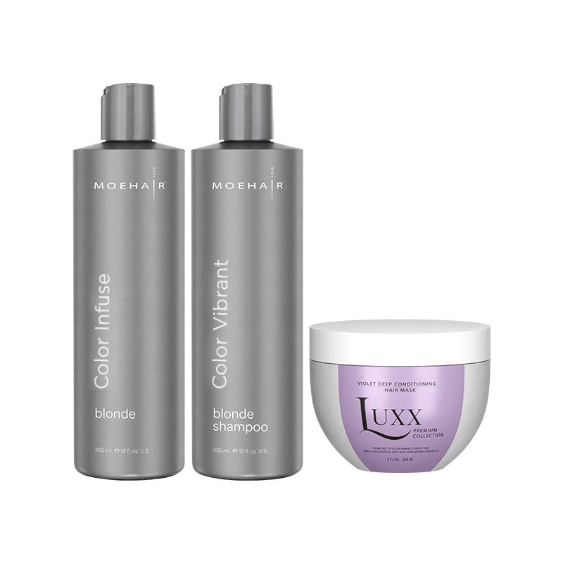Pack of Color Infuse Blonde and Color Vibrant Blonde Shampoo with Luxx Violet Deep Conditioning Mask