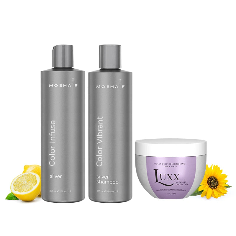 Pack of Color Infuse Silver and Color Vibrant Silver Shampoo with Luxx Violet Deep Conditioning Mask