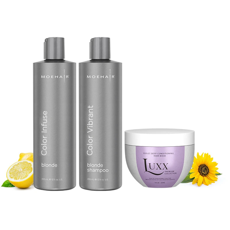 Pack of Color Infuse Blonde and Color Vibrant Blonde Shampoo with Luxx Violet Deep Conditioning Mask
