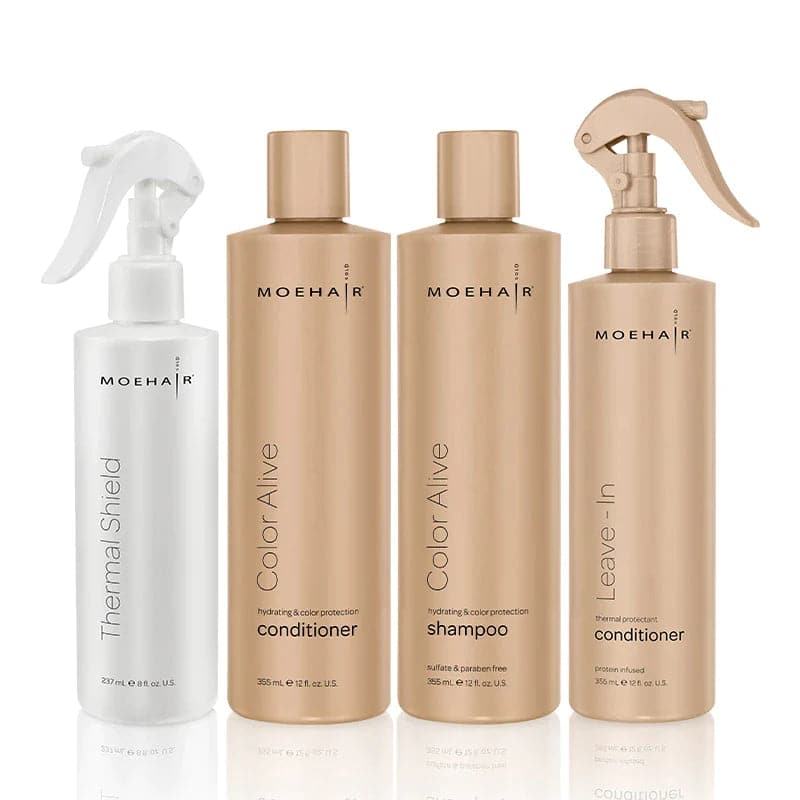 Pack of color safe shampoo and conditioner with heat protectant spray and leave in conditioner