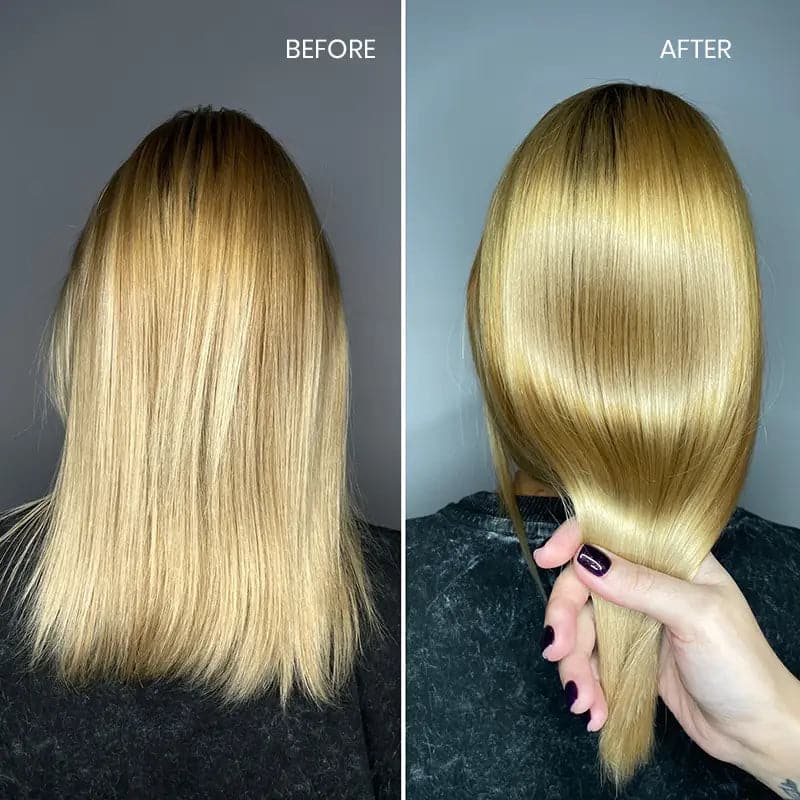 before and after image of the color safe shampoo 