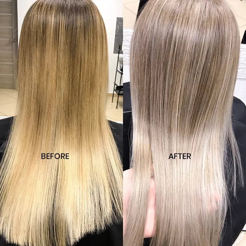 Before and after image of the Hair Blonde Toner  