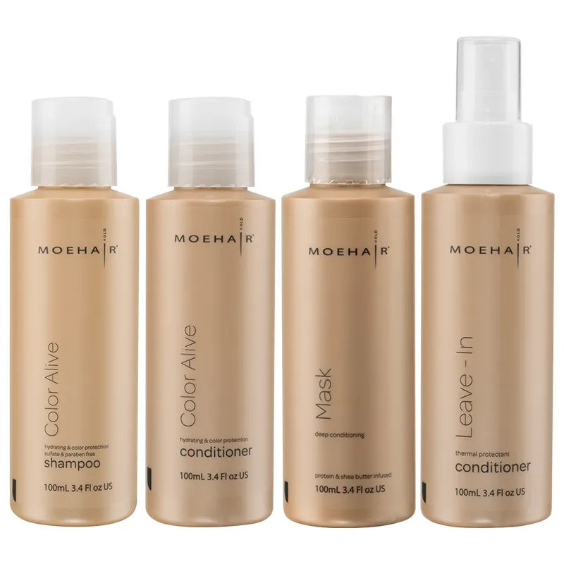 Pack of color safe shampoo and conditioner with hair serum and leave in conditioner 